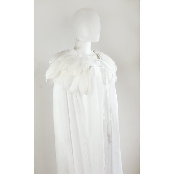 Women Classic Witch Costume and Natural Feather Cape Halloween Witchy Cloak - Picture 3 of 6